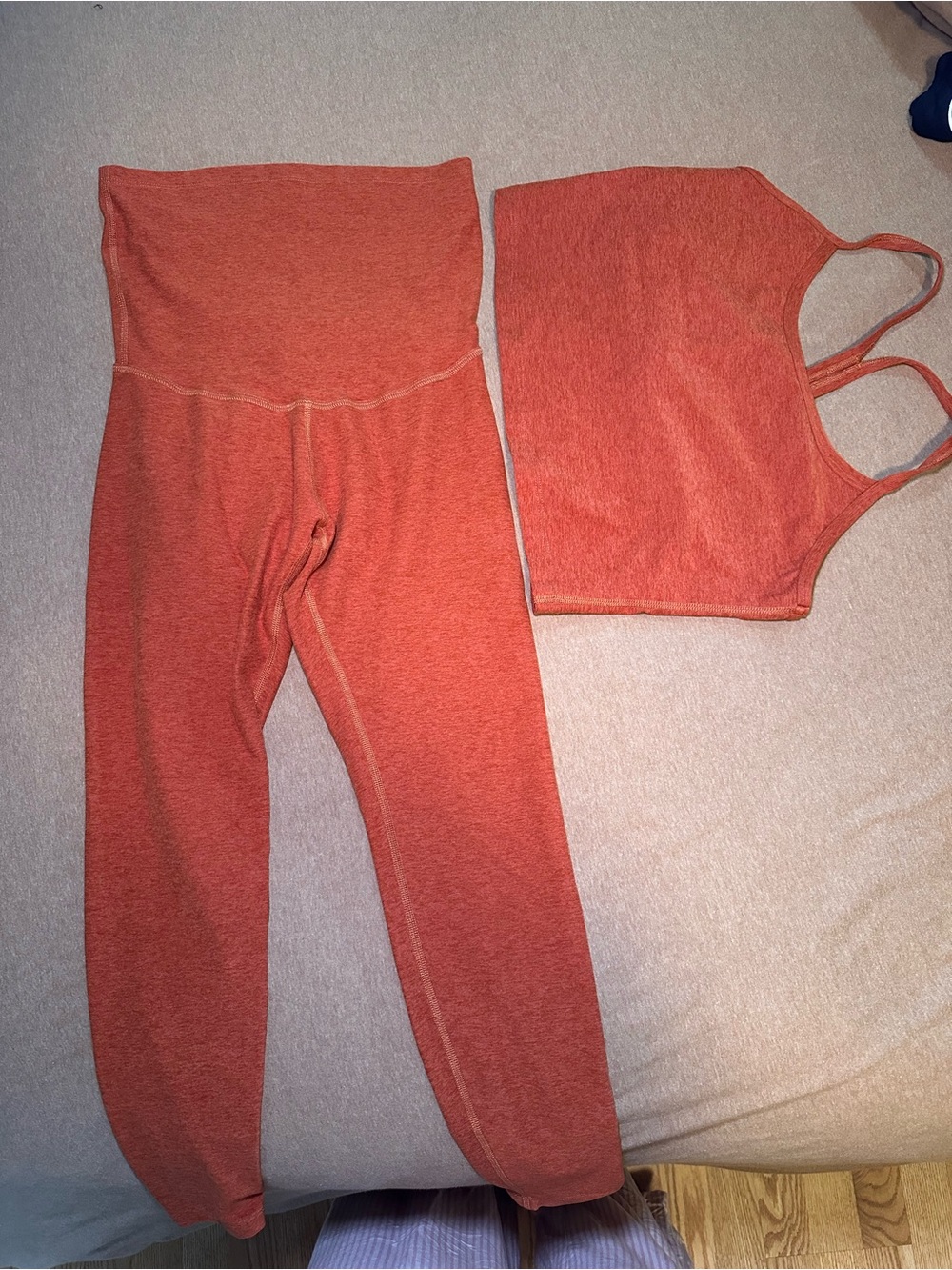Beyond Yoga Ribbed High-Waist Leggings & Crop Tank - Rust Orange